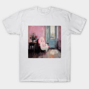 painting ghost reading with cat abstract T-Shirt